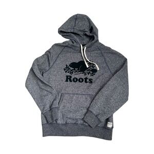 Roots Salt & Pepper Original Kanga Hoodie Blue Marl Beaver Logo Mens Medium